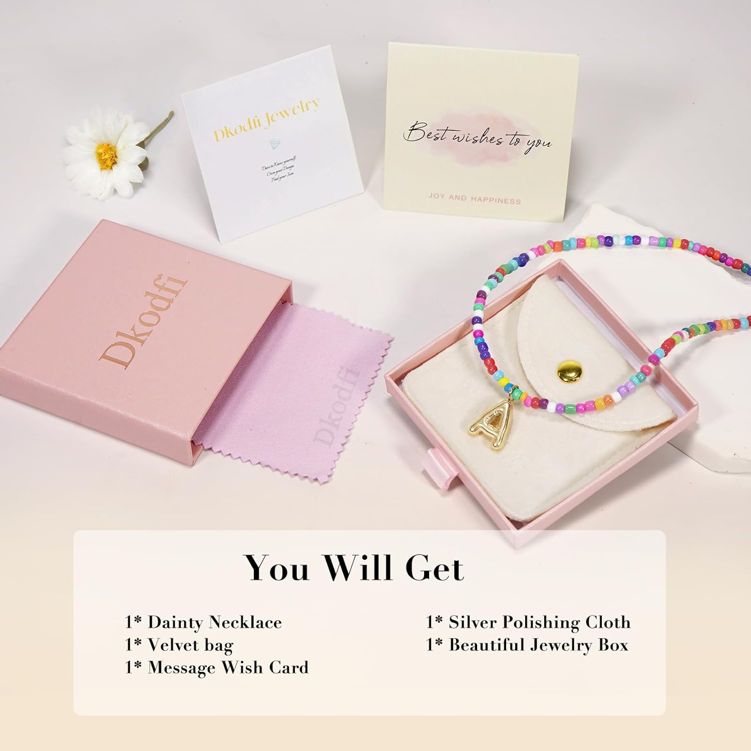 Colorful Initial Necklaces for Women – Bubble Letter Necklace - 14K Gold Plated Letter Beaded Choker, Dainty Cute Beach Boho Necklaces for Women Adjustable Beach Jewelry Gift Colorful Necklace - Image 7