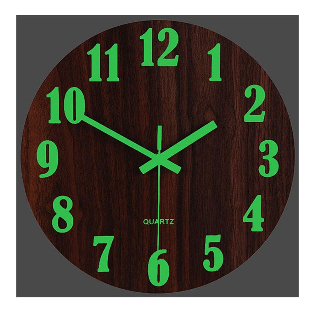 *Modern Wall Clock Wall Clocks 12 Inch Personalized Battery Operated Non Ticking Night Visible Display Glow In The Dark Silent Bedroom Living Room Luminous Decoration *Mute (Color : B)