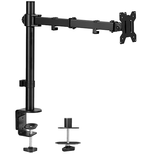 VIVO Single Monitor Arm Desk Mount, Holds Screens up to 32 inch Regular and 38 inch Ultrawide, Fully Adjustable Stand with C-Clamp and Grommet Base, VESA 75x75mm or 100x100mm, Black, STAND-V001 - Black - 16" Tall