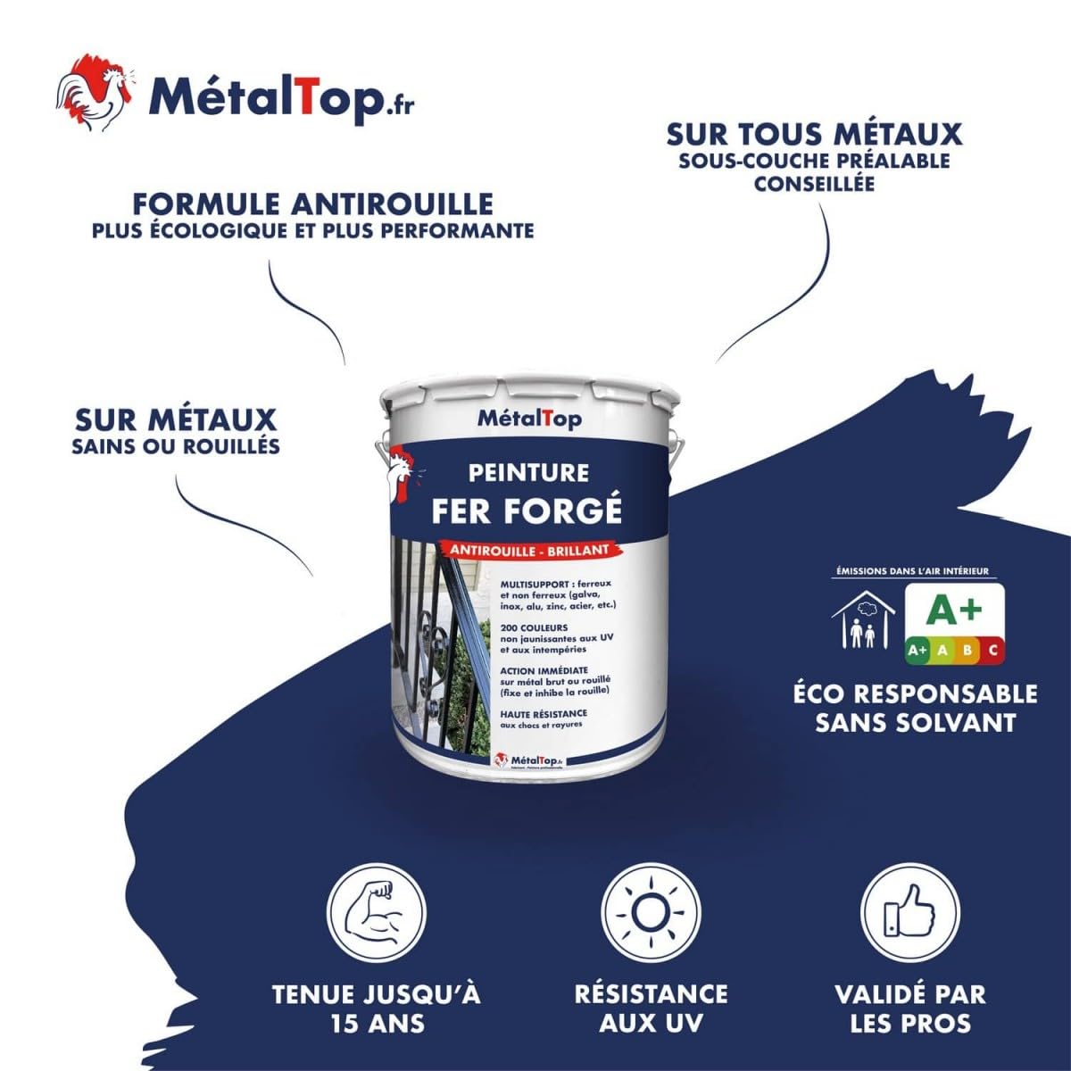 Metaltop - Peinture Fer Forge - Noir signalisation - RAL 9017-1 L - Protection antirouille durable avec finition soignée pour métal extérieur