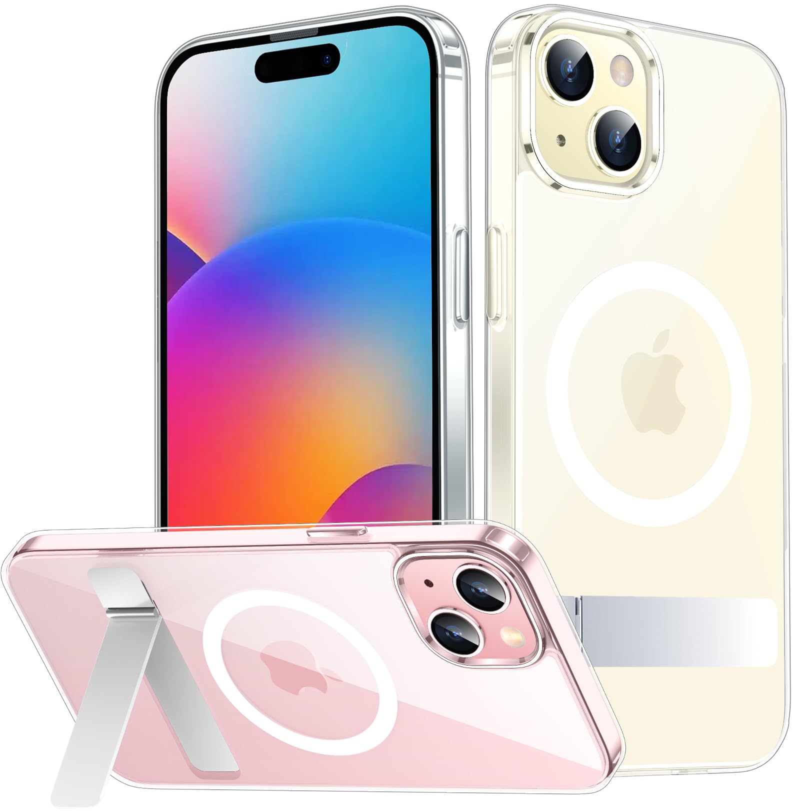 SPIDERCASE Magnetic for iPhone 15 Case,with [3 Stand Ways] [Military Grade Drop Protection] with Invisible Stand Shockproof Slim Case for iPhone 15 6.1",Clear Clear Iphone 15