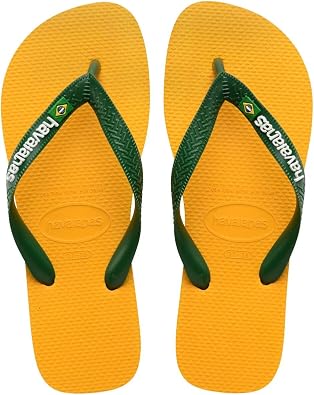 Havaianas Mens Brazil Logo Flip Flop Sandals, Pop Yellow, 11/12