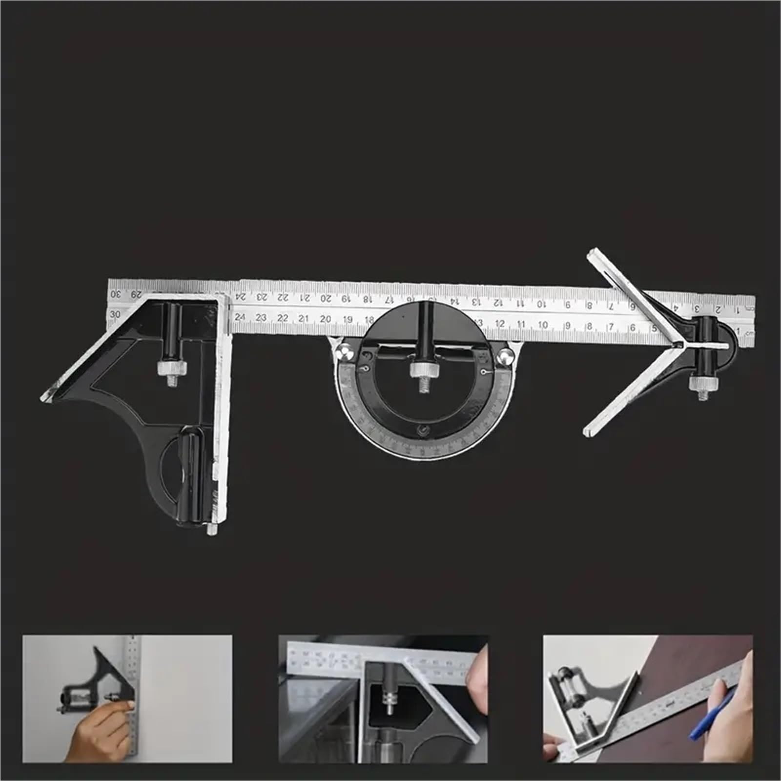 Règle de mesure réglable 3 en 1, 300mm, combinaison multiple, détecteur d'angle carré, outils de rapporteur 3 In 1 300mm Adjustable Measurement Equerre Menuisier