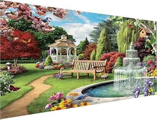 YALKIN Large Diamond Painting Kits for Adults (27.6x15.7in), Garden Fountain Full Round Drill Diamond Arts, Paint by Diamonds Kits Craft Canvas Perfect for Home Wall Decoration and Relaxation Cover
