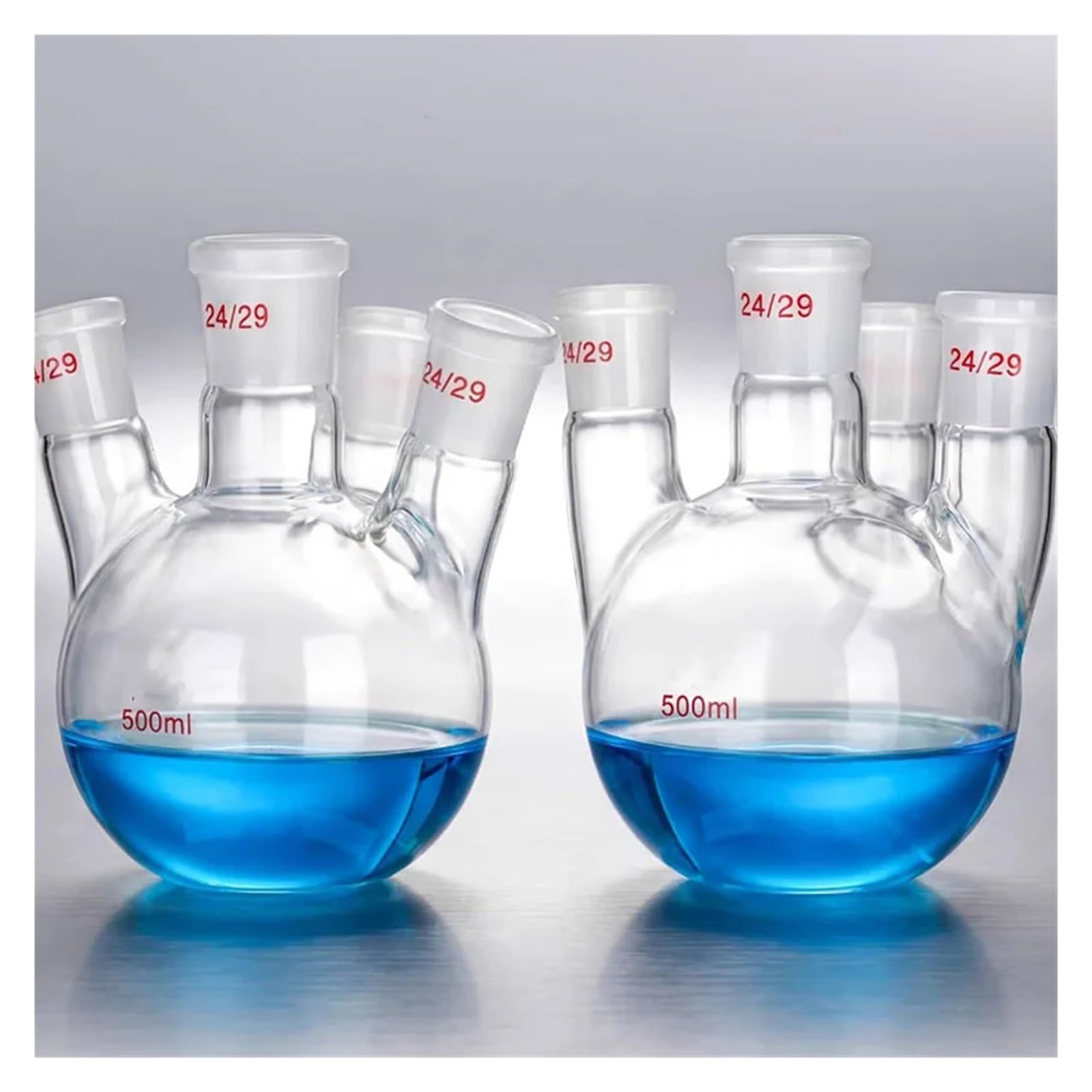 Matraz de cuatro cuellos de fondo Matraz de destilación de fondo de vidrio de borosilicato alto de boca recta(250ml 19 19 19 19)