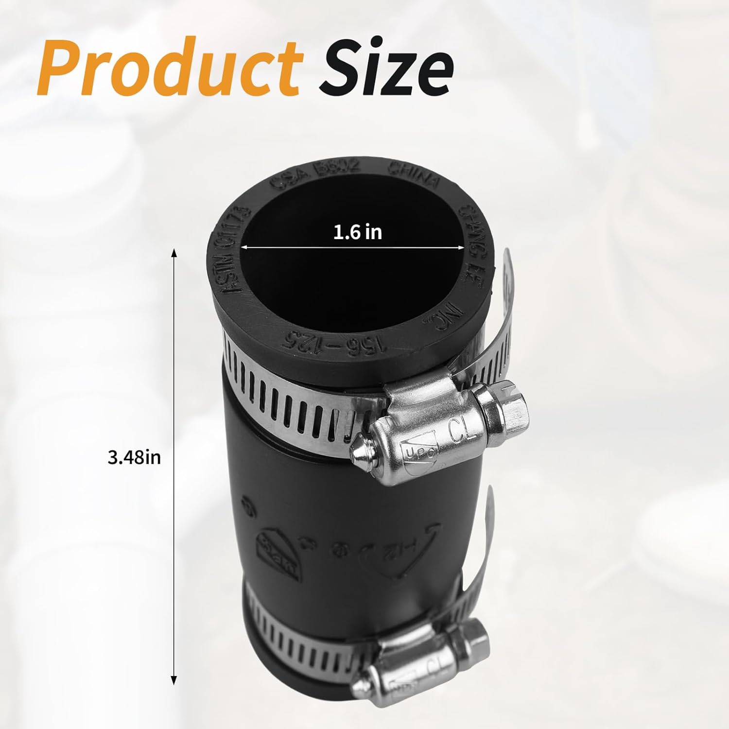 Flexible PVC Pipe Coupling with Rubber Hose Clamps for Flex Coupling 1-1/4 Inch Nominal Pipes Drain Repair, Dust Hose,Plumbing Connection,Cast Iron,Plastic Pipes Upgrade, PVC Condensate Pipe Coupler