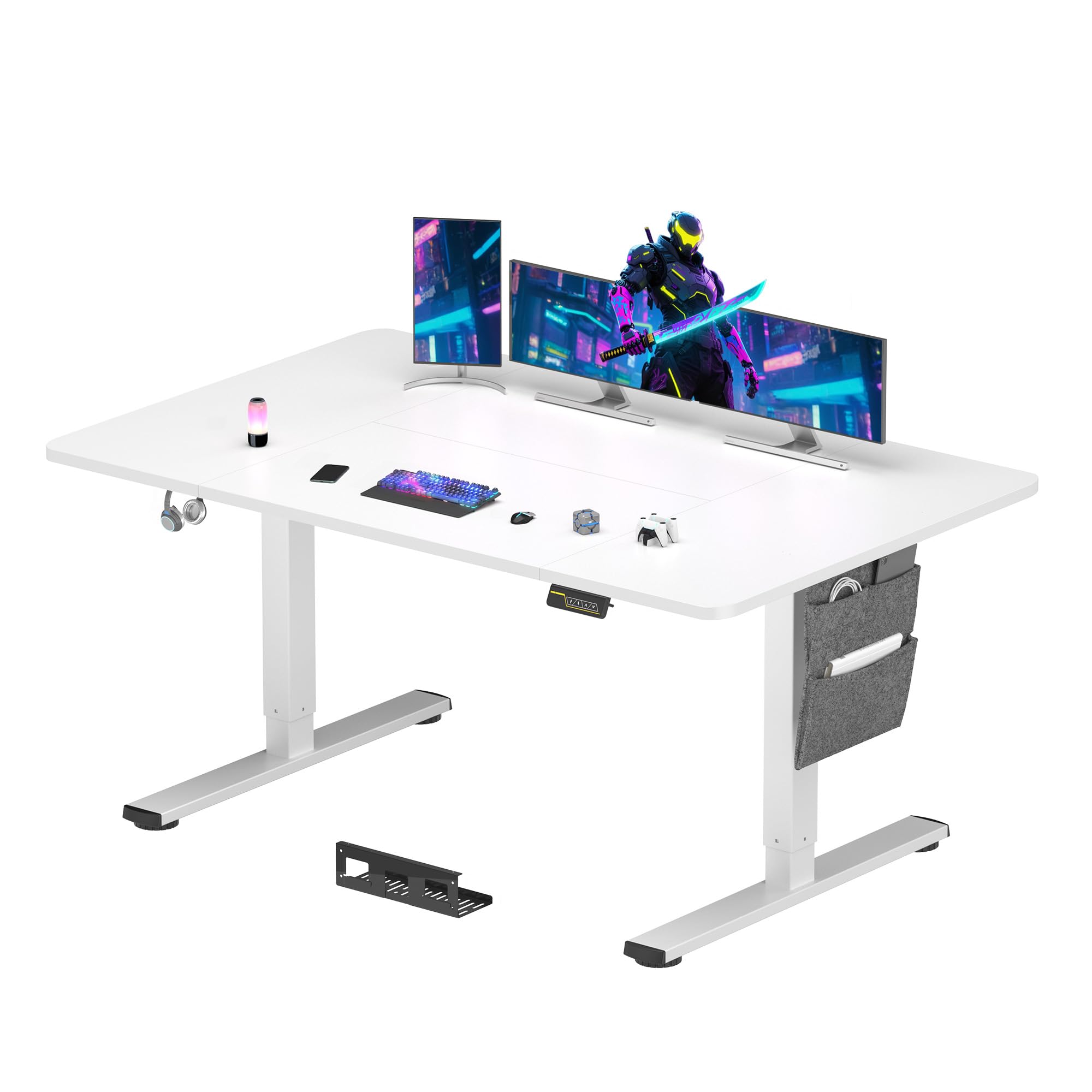 SANODESK QS-Gaming Escritorio Elevable Eléctrico 180x80 cm, Regulable en Altura, Control con Función de Memoria y Gancho, Blanco