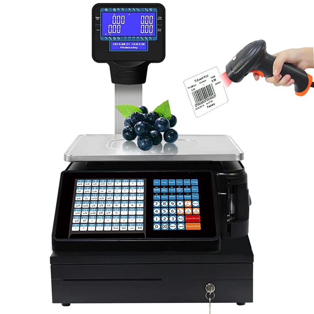YNIYUJKL Digital Barcode Weighing Scale With Label And Receipt Printer, Dual Display, Ideal For Commercial Use,machine+cashbox