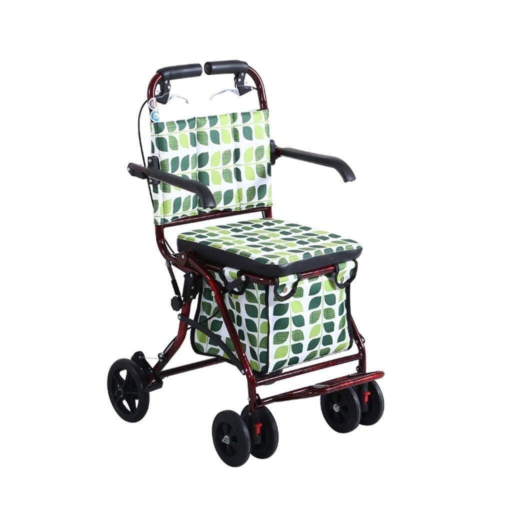 Andador, 4 Ruedas para Caminar, Ayuda para Caminar con Movilidad Plegable, Andador para Ancianos con Asiento Ajustable en Altura, Andador para Ancianos con Carro de Aleación de Aluminio