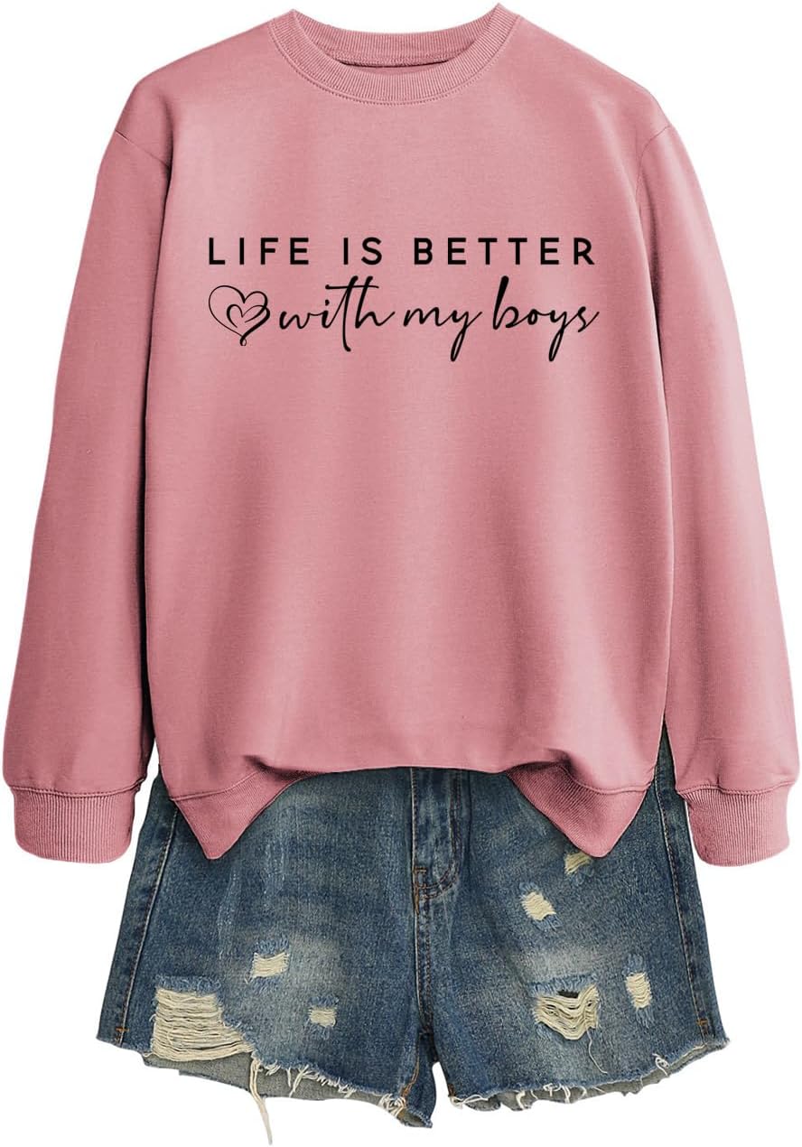 Life Is Better With My Boys Sweatshirt, Women Funny Boys Mom Shirt Mom Life Graphic Sweatshirt Casual Fall Pullovers - Image 4