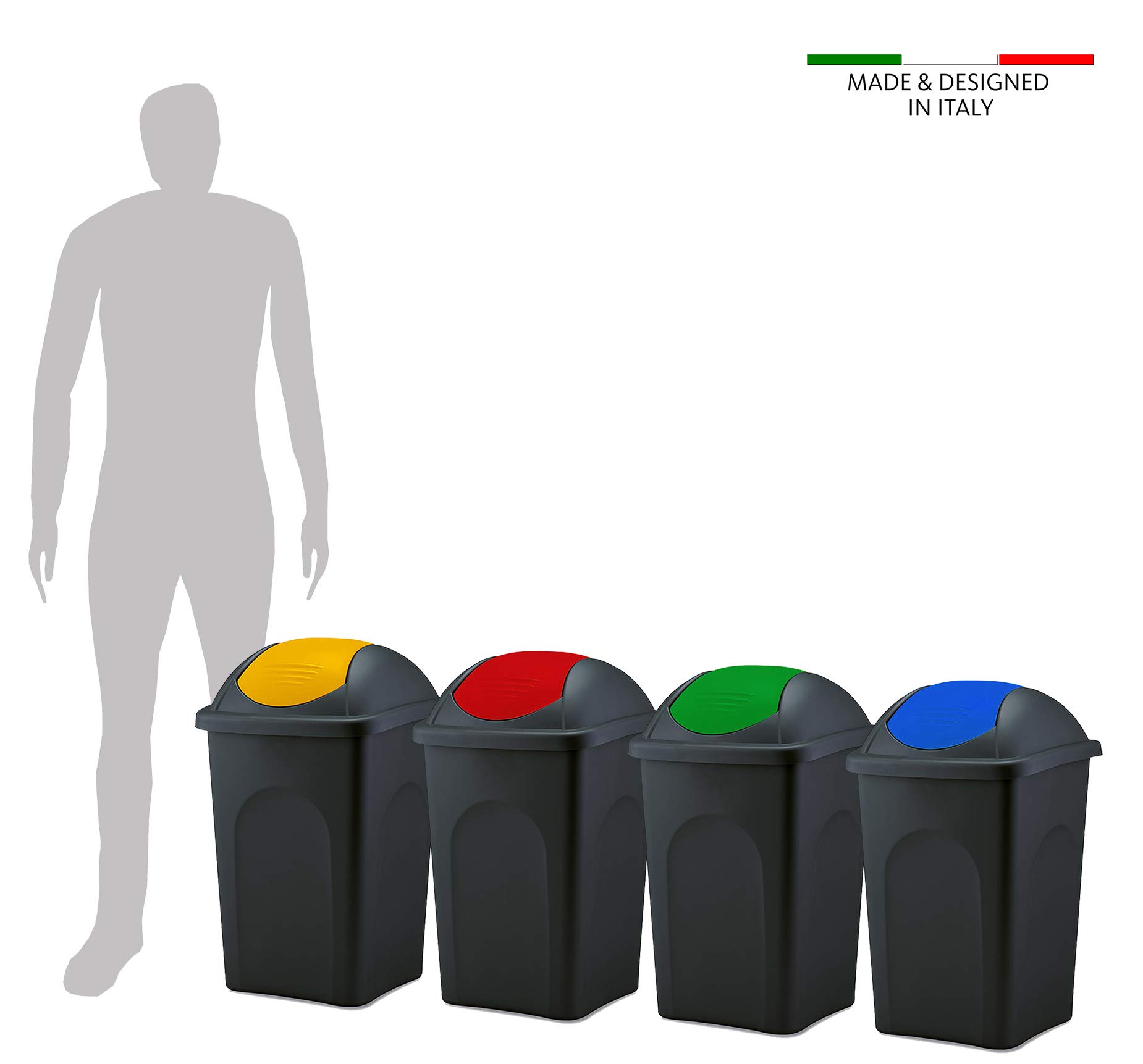 BigDean Mülleimer 60L schwarz Schwingdeckel rot Kunststoff Made in Italy