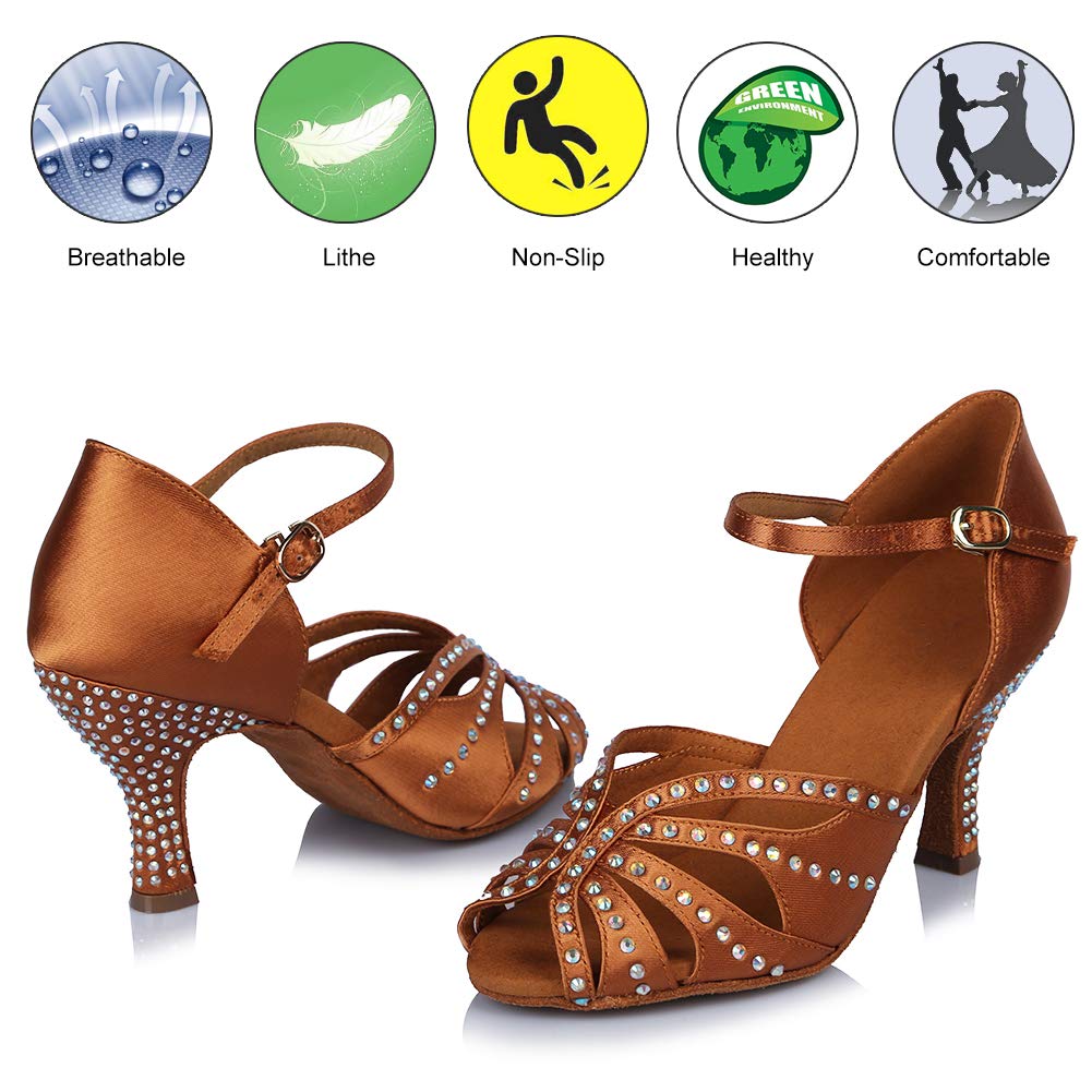 HROYL Zapatos de Baile Latino Mujer Comodos con Brillantes Zapatos Baile de Salón Mujer Salsa y Bachata,Modelo ESAF4350