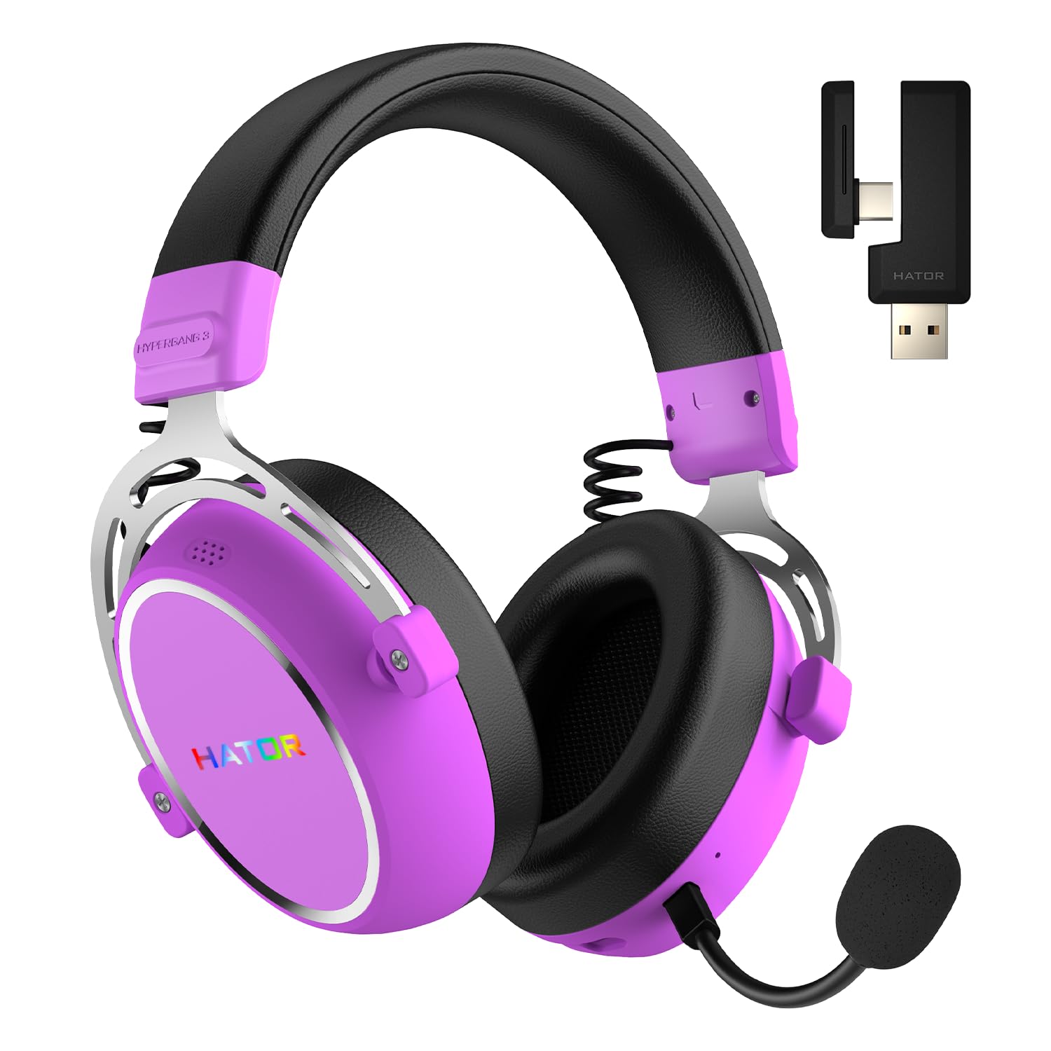 HATOR Hypergang 3 - Auriculares inalámbricos para videojuegos, audio Hi-Res, Híbrido ANC, batería 45h, audio espacial, Bluetooth y 2,4 GHz, micrófono extraíble, RGB, seguimiento de cabeza, aplicación