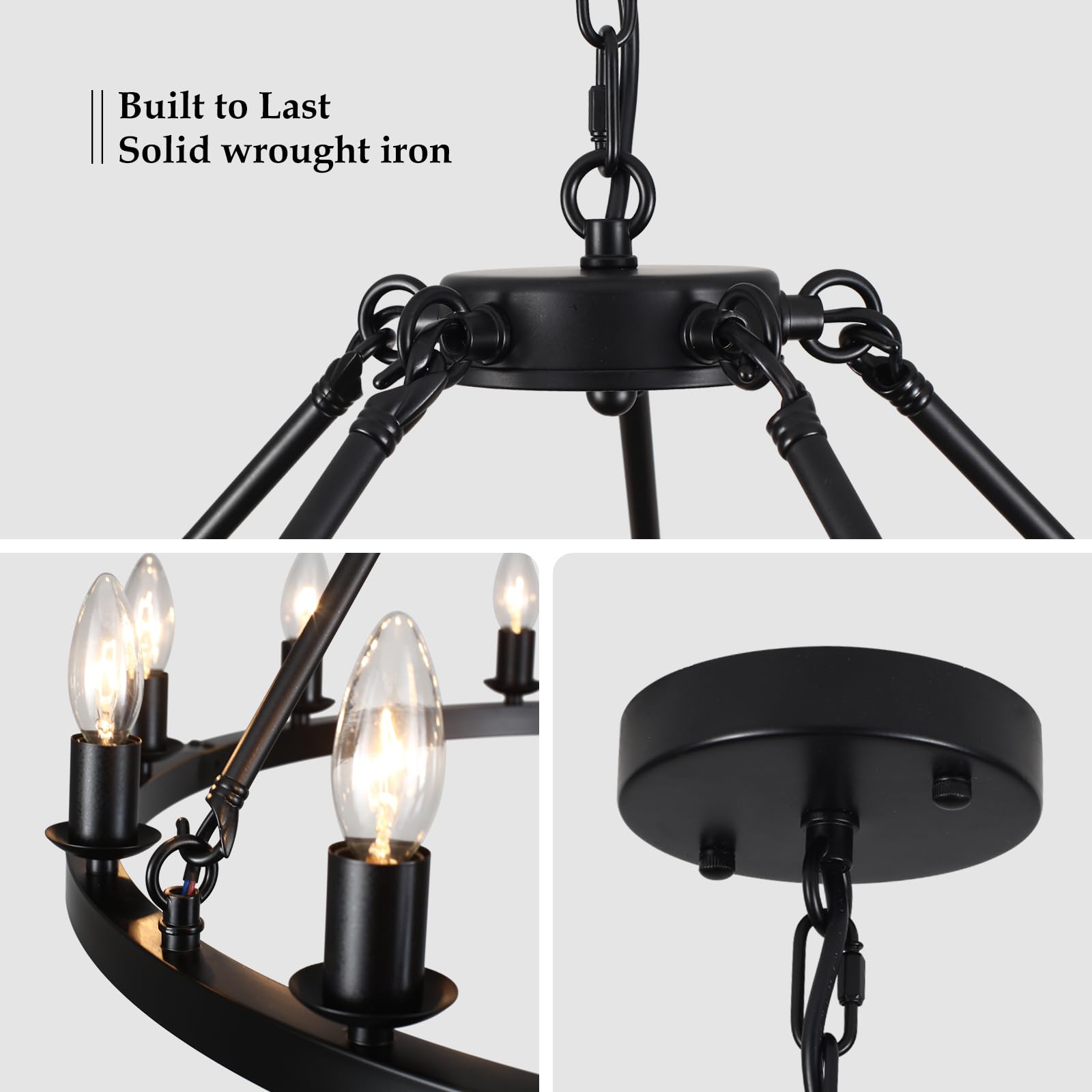 Kirahee Farmhouse Wagon Wheel Chandelier, 20-Lights 48 inch Black Foyer Chandeliers Entryway High Ceiling, Industrial Chandeliers for Dining Room Living Room Kitchen