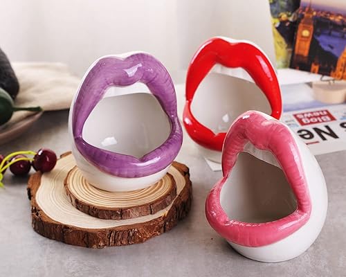 Miniatura 6 de WHJY Macetero sexy para labios, maceta de cerámica para suculentas, color rojo