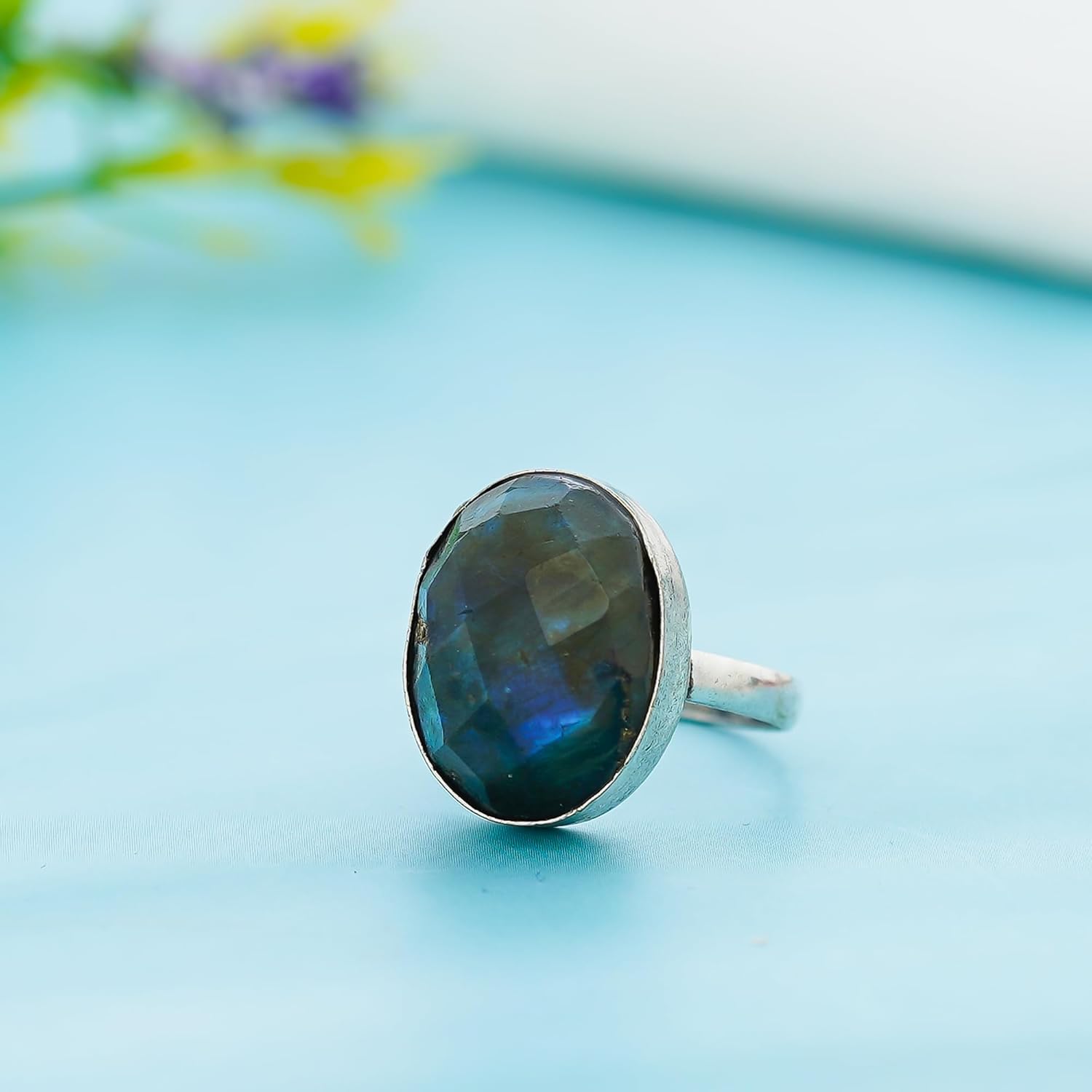 Labradorite Vintage Boho Ring, 925 Sterling Silver Stackable Ring Gemstones Jewellery for Gift - Image 3