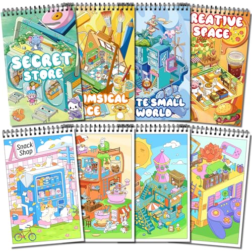 Elfew 4 Pezzi libri da colorare per adulti, 80+ Album da Colorare Anti Ansia Per Relax, A5 libro Antistress | Rilegatura a Spirale, Hobby Creativi