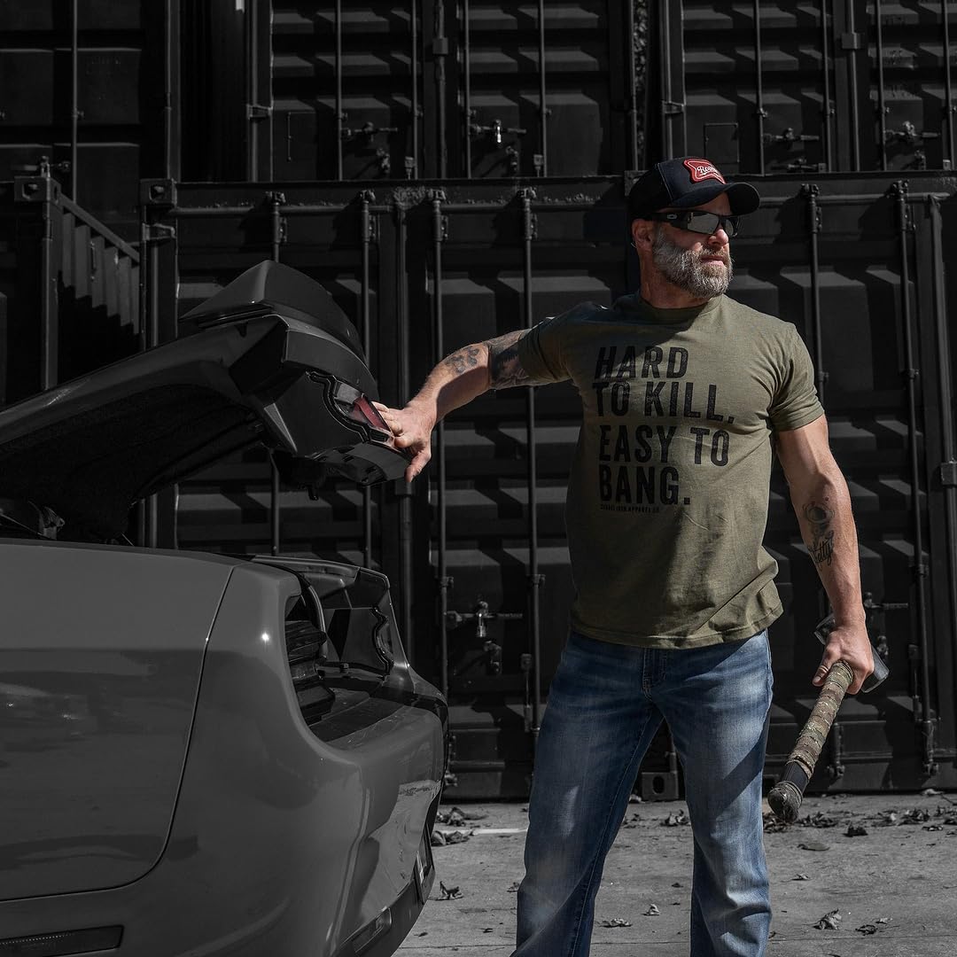 Combat Iron Men's Graphic T-Shirt | Hard to Kill, Easy to Bang | Athletic Fit, Tagless Comfort