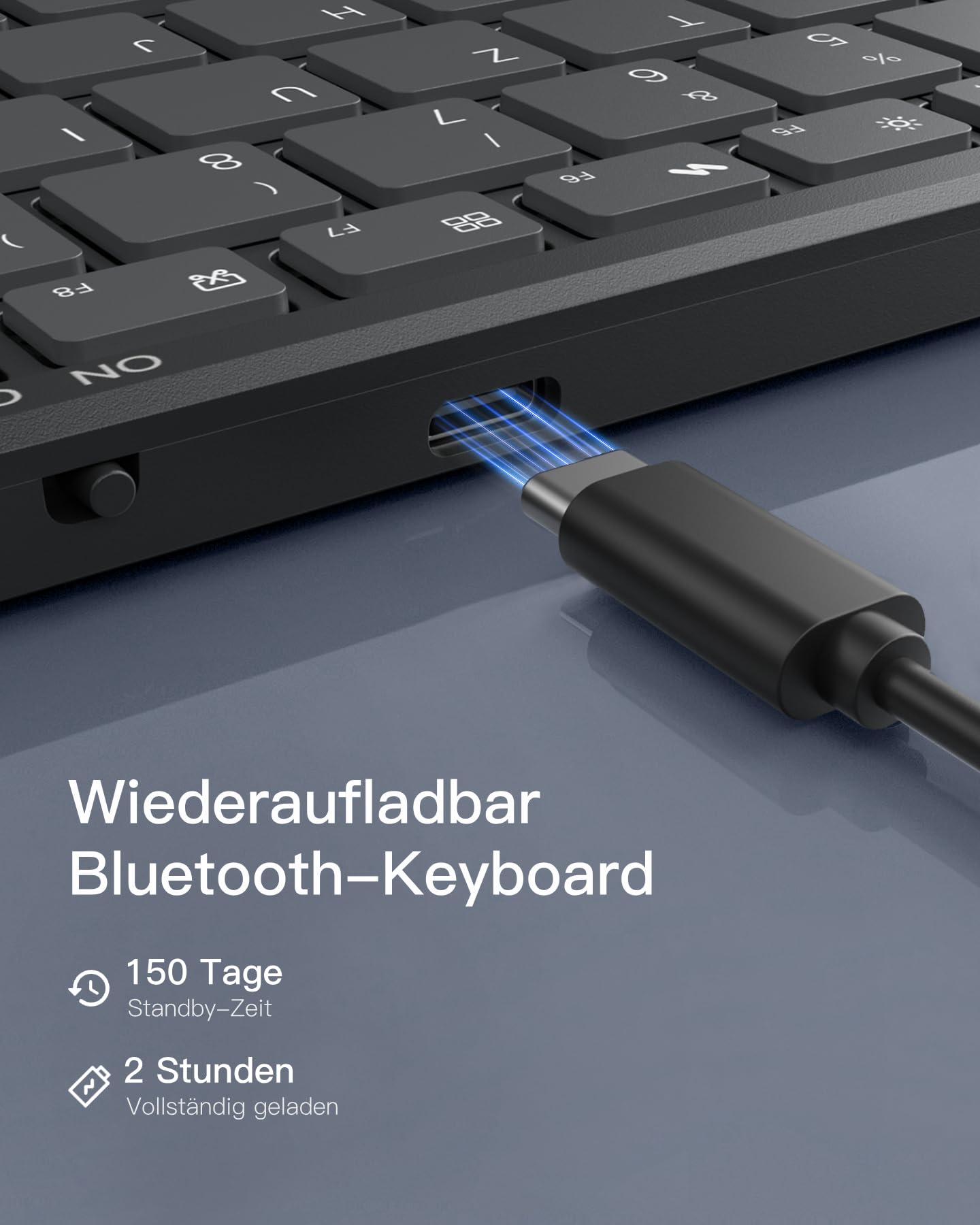 Inateck Faltbare Mini Tastatur, KI-Funktion mit Touchpad,3 Bluetooth-Kanälen, kompatibel mit iPadOS Android, Windows, QWERTZ, KB604