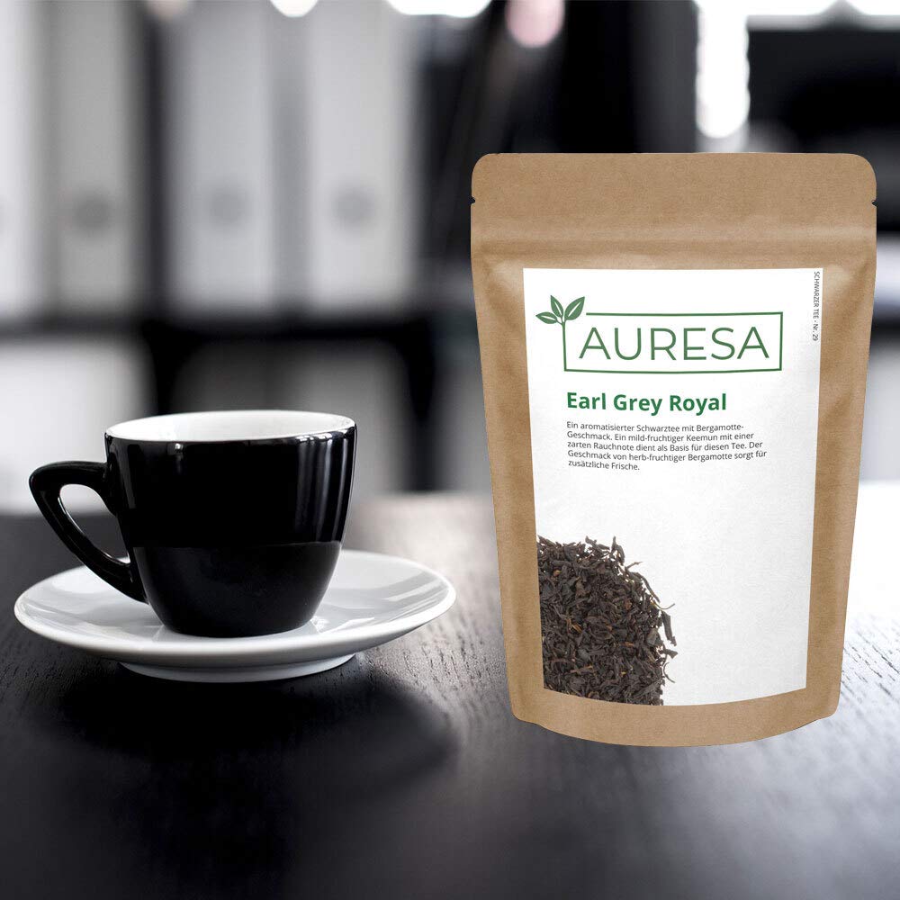 AURESA Schwarztee Earl Grey Royal | Schwarzer Keemun mit Bergamotte | Rauchiger Tee aus der Provinz Anhui