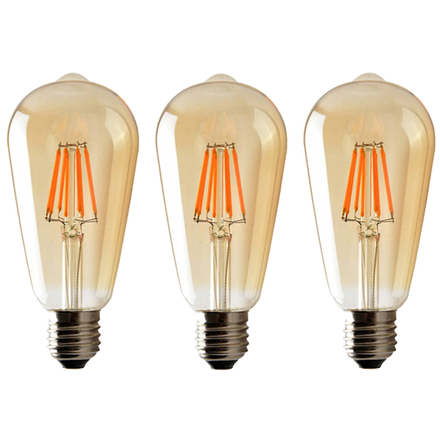 LEDSone LED Edison Bulb, Vintage Light Bulb, 6W E27 Screw 2700K ST64 LED Bulbs, Led Filament Bulbs, Antique Style Retro Amber Glass Screw Lamp 220V - 1 Pack / 2 Packs (3 Bulbs)