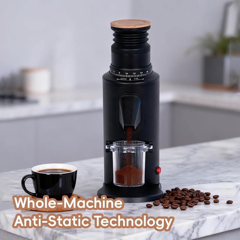 CAFOVO T58 Single Dose Coffee Grinder, 58mm Gold-Plated Titanium Flat Burrs with Plasma Anti-Static, Electric Espresso Grinder Stepless Adjustment for Home Barista