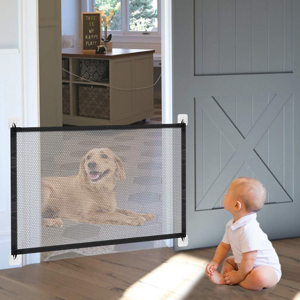 Magic Gate For Dogs 110x72cm Foldable Pet Stair Gate Safe Guard Pet Isolation Net Indoor And Outdoor Safety Gate Easy to Install For Dogs Cats and Babies