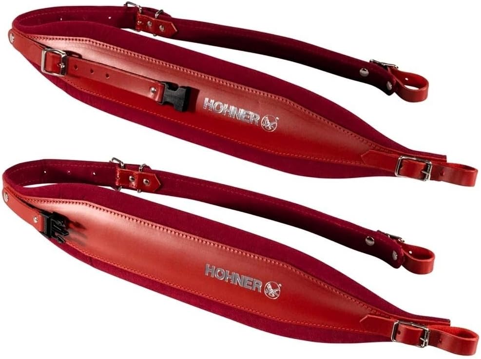 Hohner ACC16 Extra-Large Leather Accordion Strap with Back Strap - Red on Red