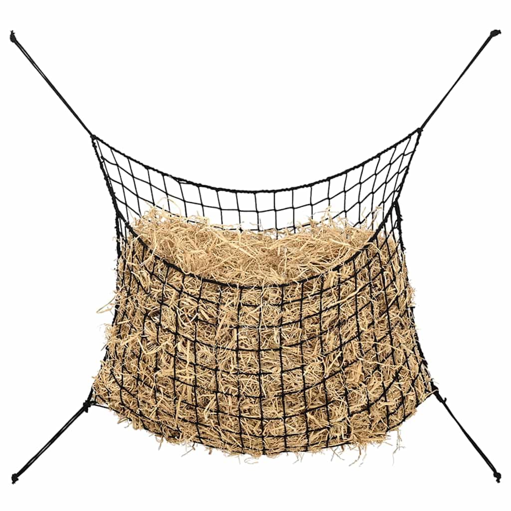 Redes de heno para caballos y ponis, redondas, 1 x 1 m, hechas de 100% polipropileno, resistentes a la intemperie, con malla de 45 x 45 mm, paquete de 2, absorción lenta para reducir la pérdida de