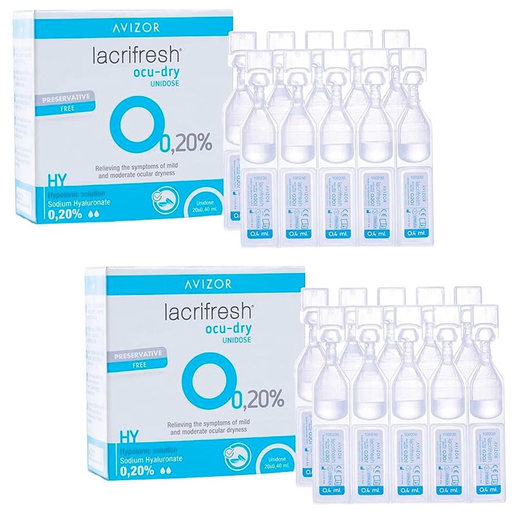 Lacrifresh Ocu-Dry 0.20% | Gotas Oculares | Pack 2x20 Ampollas 0,4 ml (2 cajas=40 monodosis) - Alivio de Sequedad, Irritación y Fatiga Visual | Compatible con Lentillas | Sin Conservantes