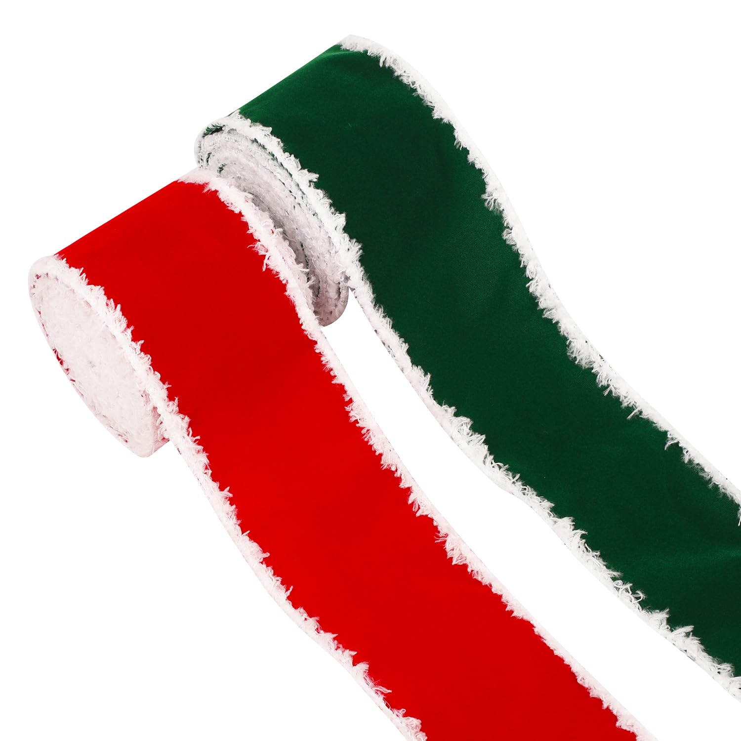 HIXNUG 2 Rolls Christmas Velvet Ribbon Wired Edge Plaid Ribbon Vintage Red Green Velvet Ribbon for Christmas Festivals Decoration (Red&Green)