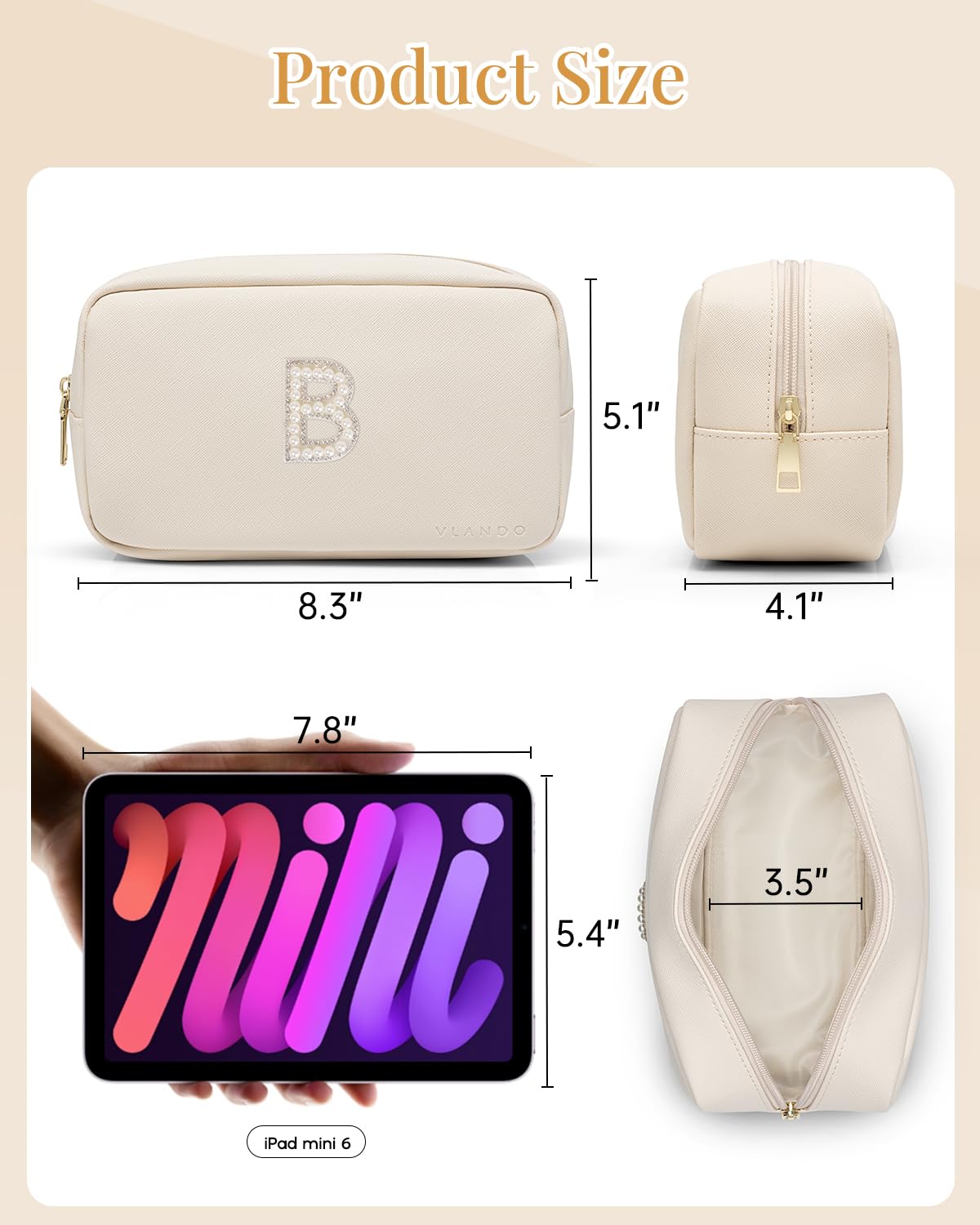 Vlando Personalized Makeup Bag Cute Makeup Pouch for Purse Trendy Gift for Women Friends Girls, Waterproof Travel Toiletry Bag Birthdays Gifts for Teen Wife B - Image 5