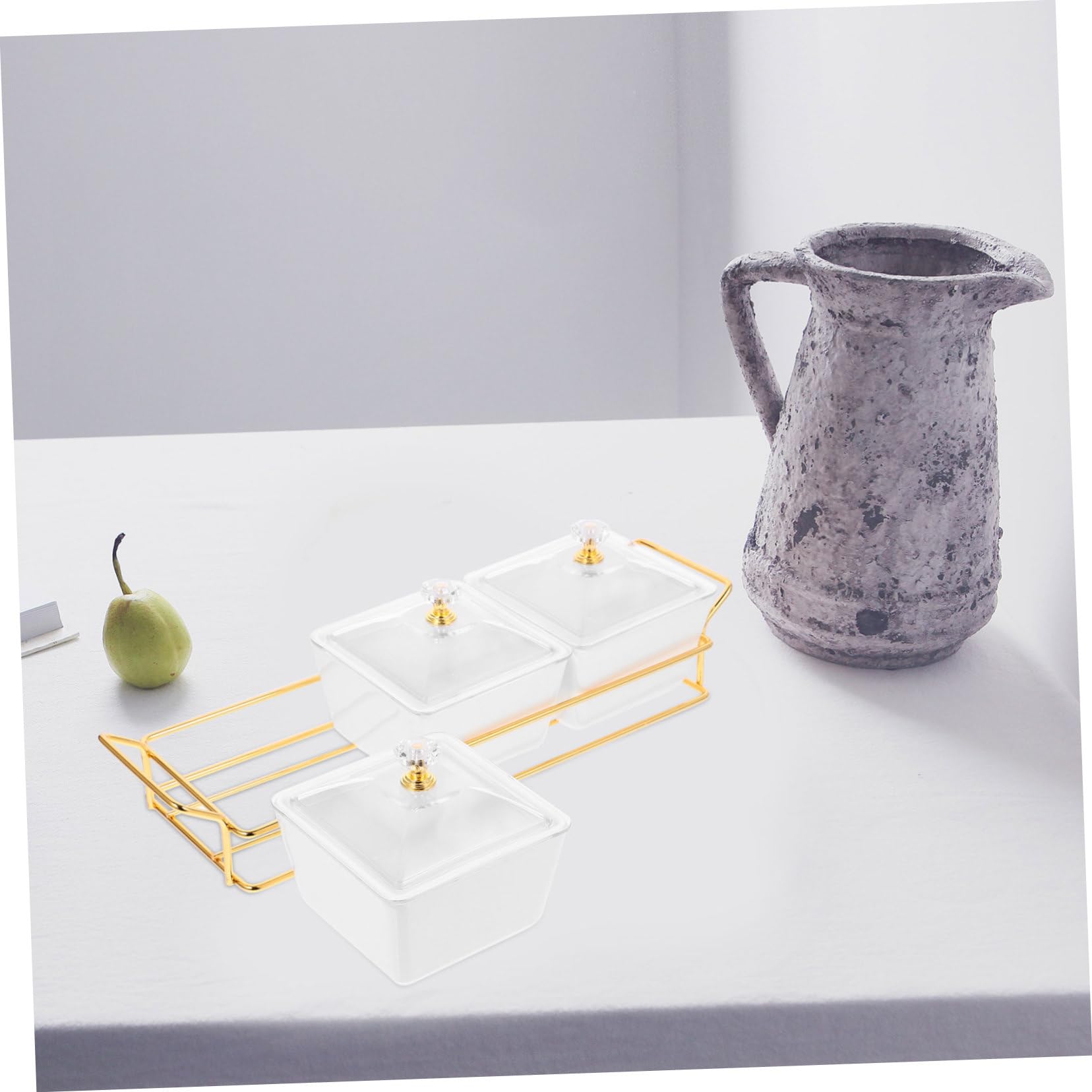 MAGICLULU Piatto Diviso in Ceramica Bianca Tre Scomparti, Finitura Liscia e Delicata, Coperchio Incluso, per Snack e Buffet Minimalisti