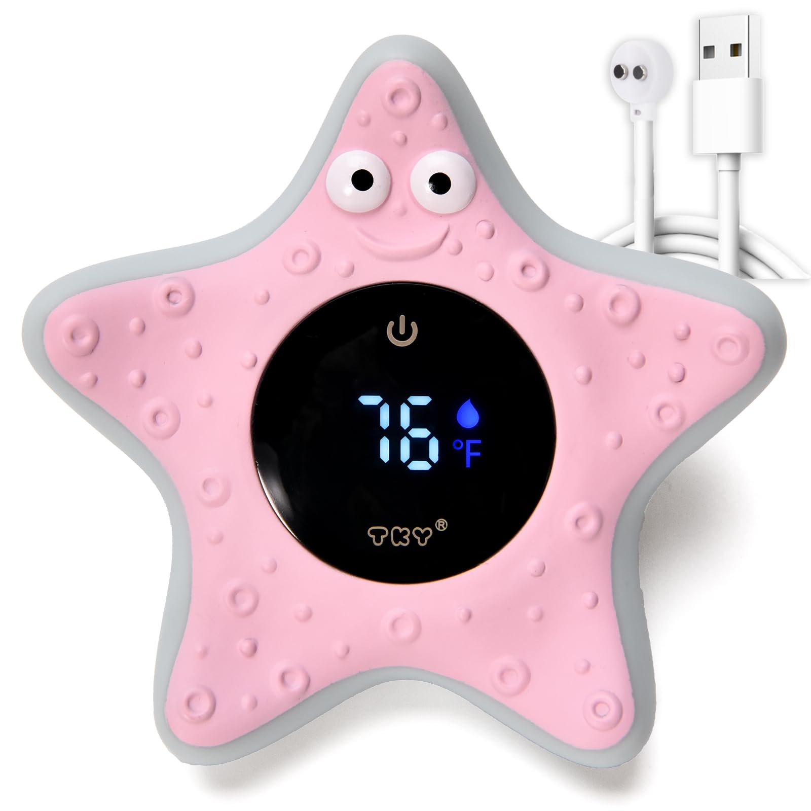 TKY Baby Bath Thermometer with Floating Toys - Digital Water & Room Temperature Monitor, Rechargeable Thermometer with Alerts for Newborn Bath