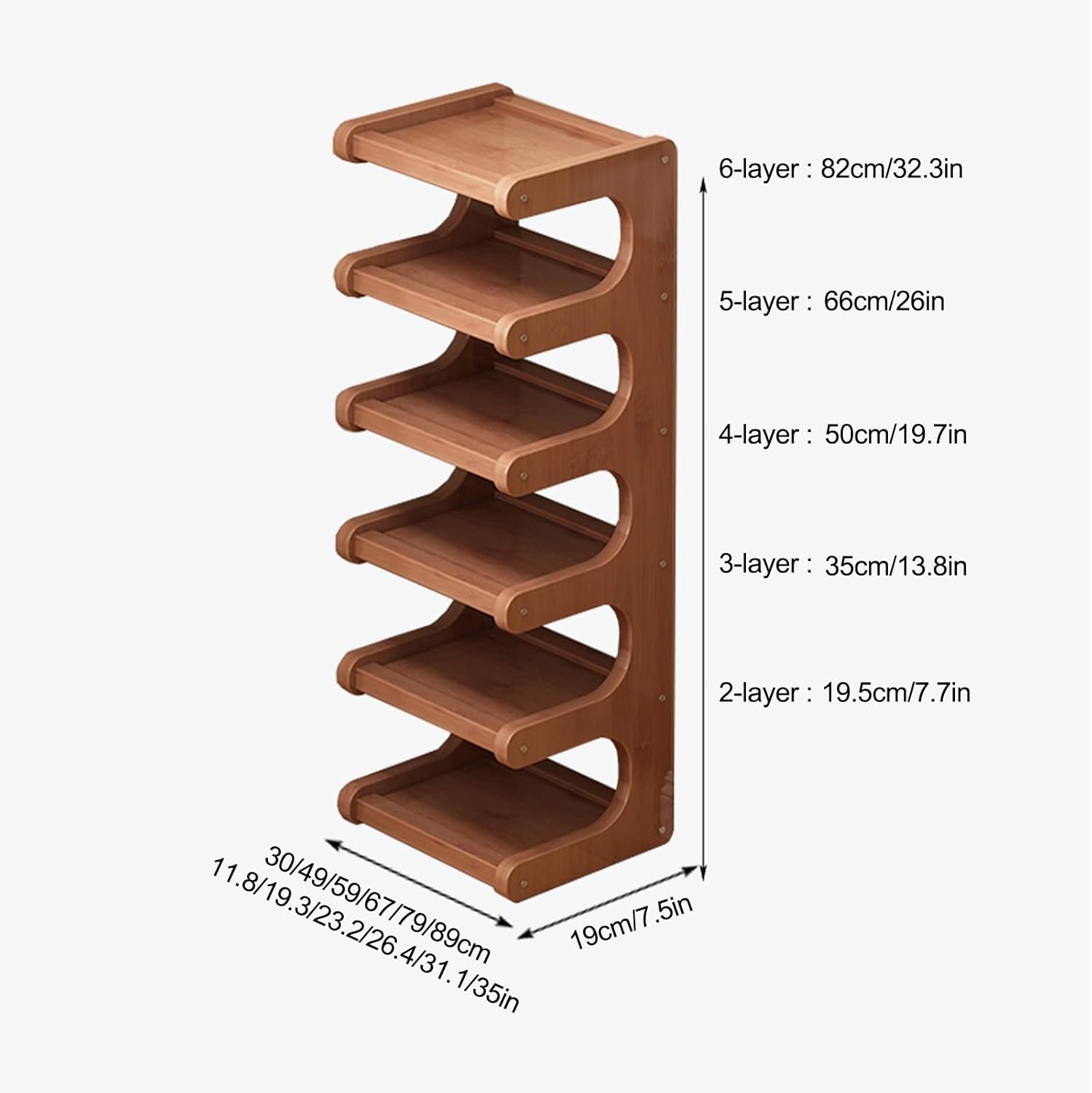HARELA Slim Shoe Rack, Bamboo Shoes Floor Storage Organizer Rack for Small Space, Multi Level Shoe Storage Cabinet for Hallway, Easy Assembly(30x19x35cm/11.8x7.5x13.8in)