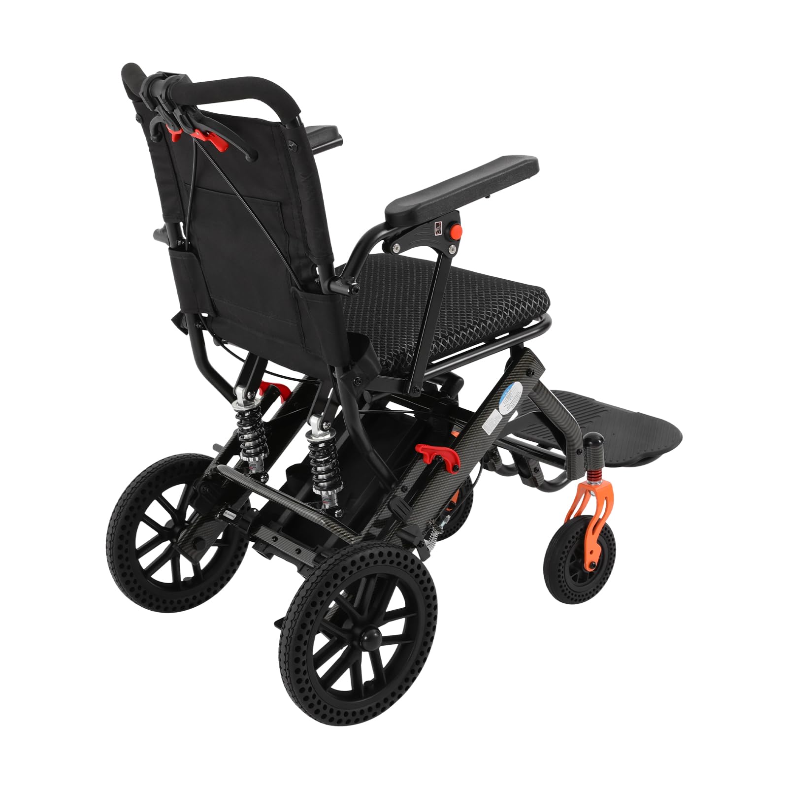 Silla de ruedas portátil plegable ligera de aleación de aluminio con frenos de mano y cinturón de seguridad, para personas mayores para viajar en avión y movilidad, soporta hasta 130 kg