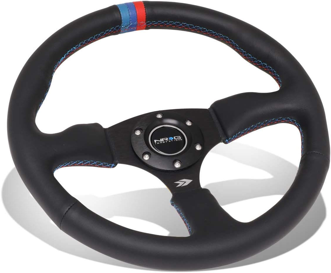 Auto Dynasty NRG Innovations ReinReplacement forced RST-023MB-R-M3 350mm 2.5Deep Dish Leather W/Blue/Red Stripe Steering Wheel