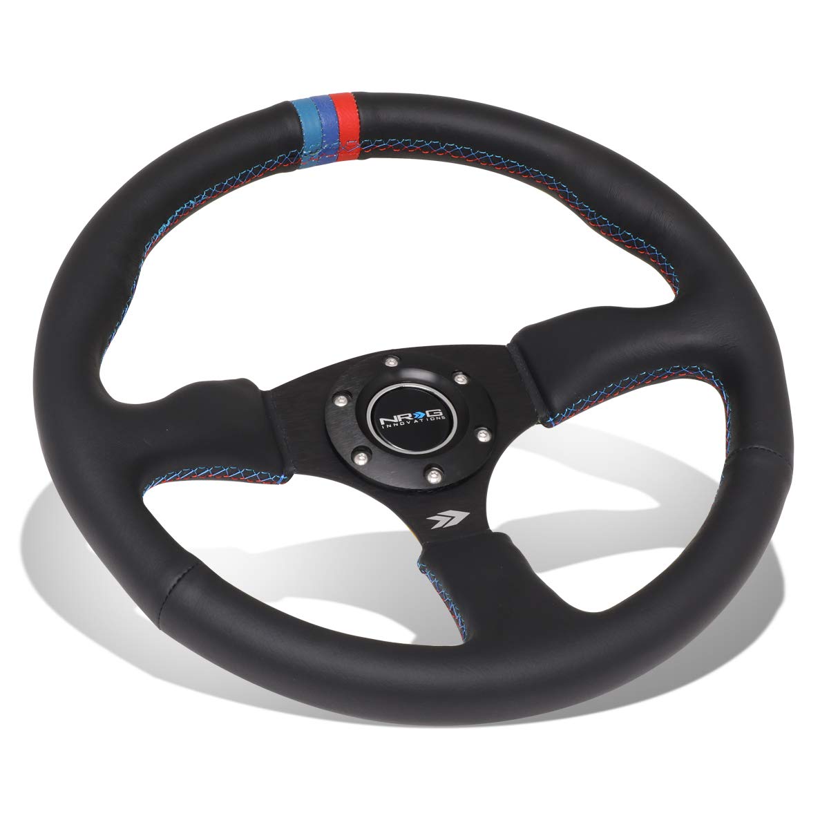 Auto Dynasty NRG Innovations ReinReplacement forced RST-023MB-R-M3 350mm 2.5Deep Dish Leather W/Blue/Red Stripe Steering Wheel
