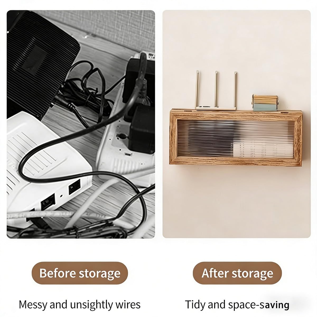 Organisateur de routeur Mural, Bois de Paulownia Cache WiFi Routeur sans Bloquer Signal, Support Mural WiFi avec Gestion de Câbles pour Salon Bureau(B)