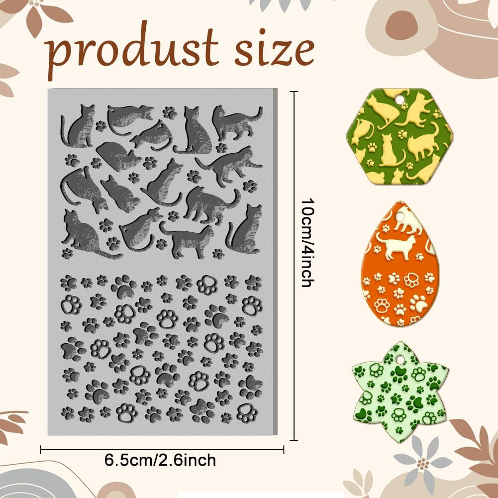CHGCRAFT Cat Polymer Clay Texture Sheets Cat Paw Texture Stamp Sheets Clay Texture Mat Rubber Modeling Silhouette Pad Texture Sheets for Polymer Clay Jewelry and Clay Earrings Tools