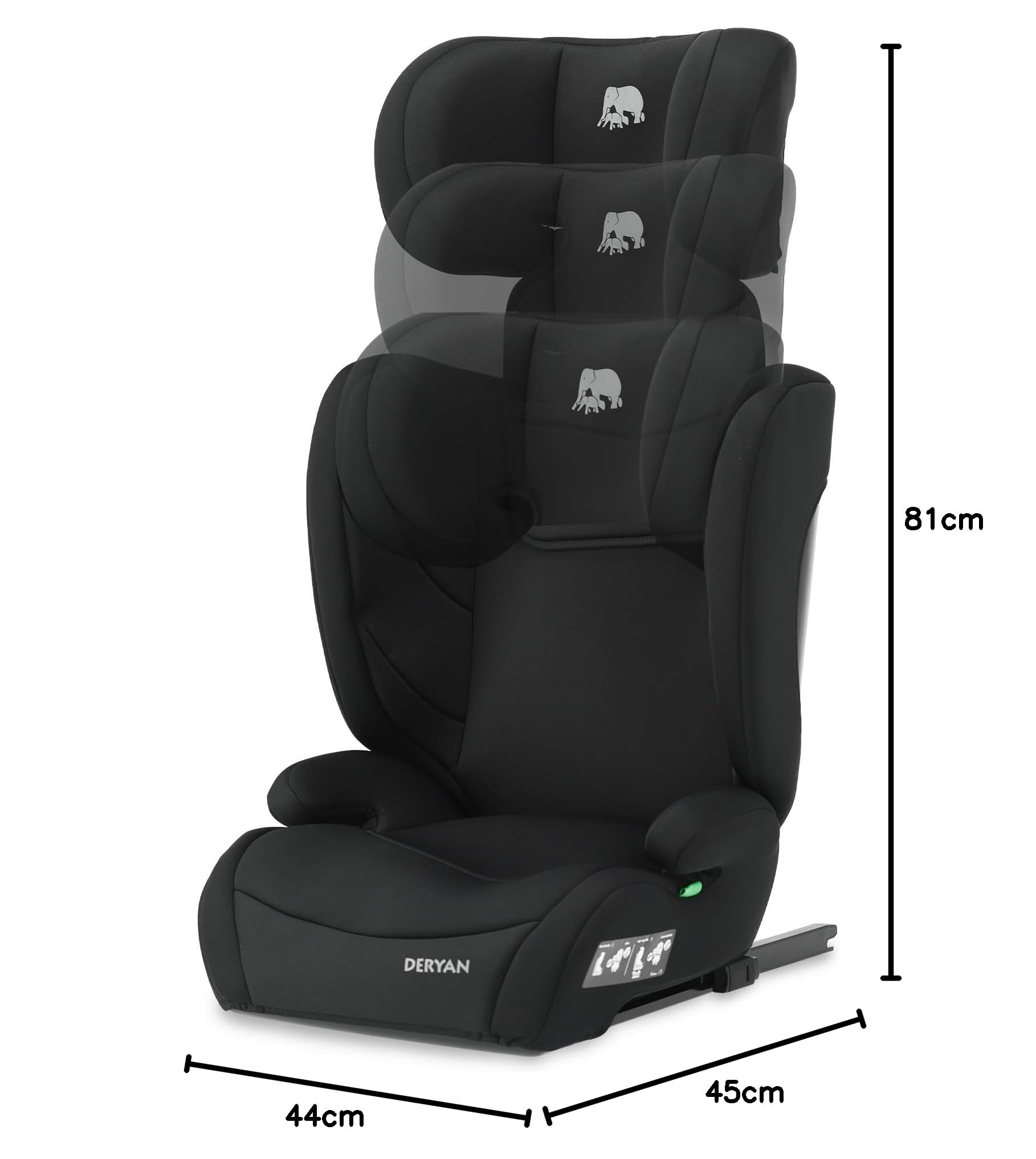 Deryan Alzador Coche Niño i-Size de 3,5 a 12 años, 100-150 cm (0-36 kg), Silla Coche Grupo 1/2/3 y alzador convertible, Elevador Coche, R129, Fácil Instalación con Cinturón (ISOFIX/Negro)