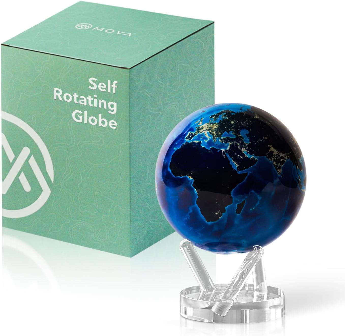 Globe - Earth at Night Signature (6") | Rotating Globe Powered by Light, No Batteries or Cords | City Lights Satellite Imagery | Unique Gift or Modern Desk Decor