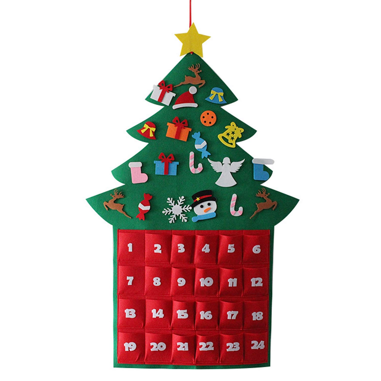 Unbekannt Extra Large Felt Christmas Tree Advent Calendar with Pockets, Perfect for 24 days of Xmas Countdown