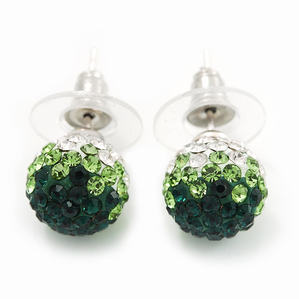 Boucles d'oreilles boule strass vert et argent anti-ternissement - 8
