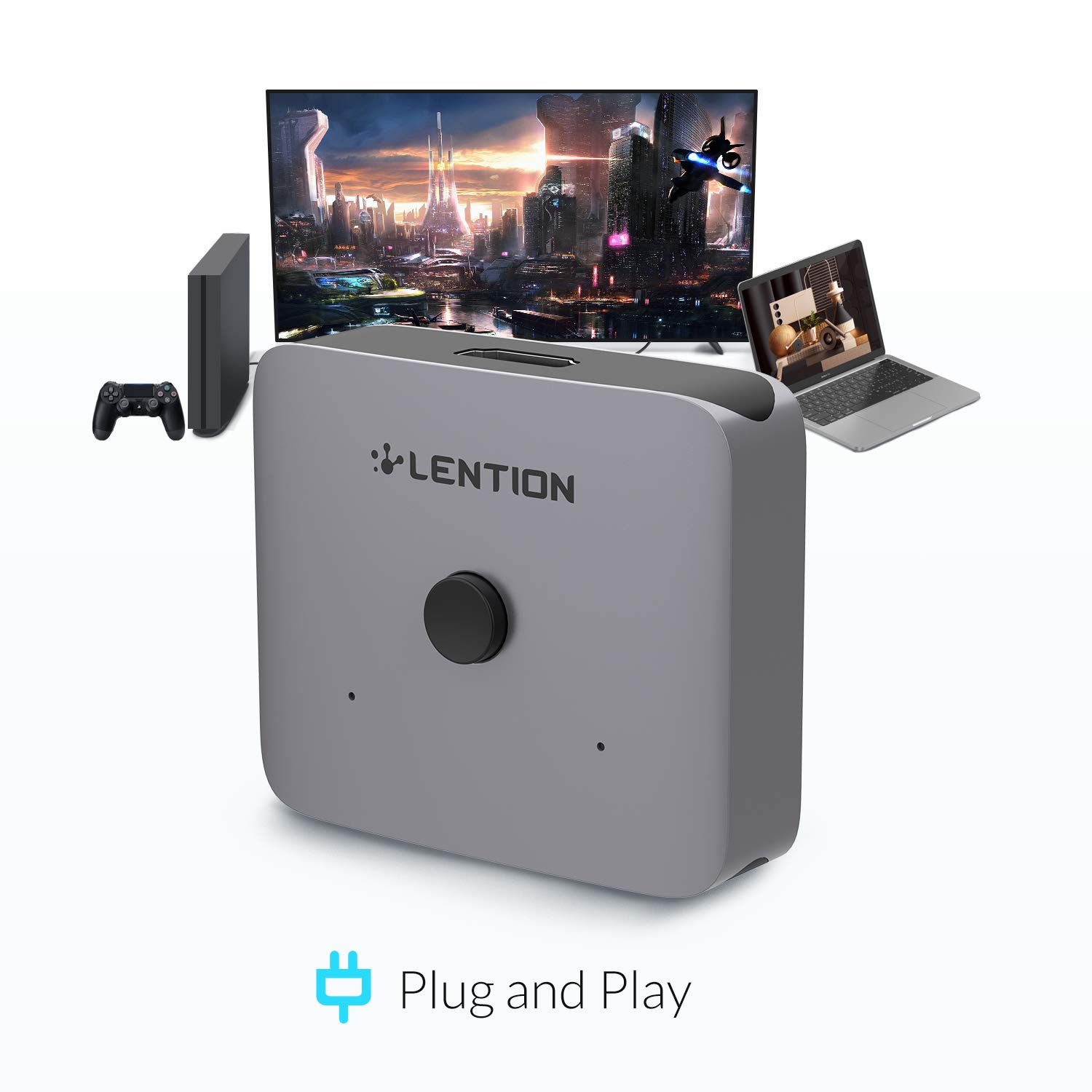 LENTION 2 x 1/1 x 2 Interruttore Bidirezionale in Alluminio HDMI 4K/60Hz, Nessun'Alimentazione Esterna Necessaria per iPad Pro 2018, Macbook Air/Pro, Windows, Chrome, Linux, HDTV, TV Box - Grigio