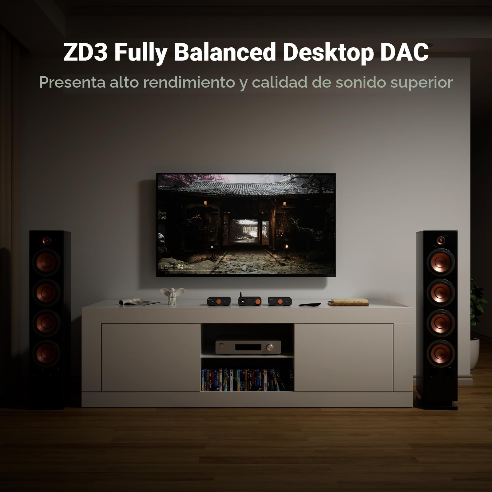 Fosi Audio ZD3 Preamplificador DAC de Escritorio Totalmente Equilibrado con Amplificador Estéreo Doméstico ES9039Q2M, Entrada Bluetooth/USB/Opt/Coax/TV HDMI ARC, Salida XLR/RCA con Control Remoto
