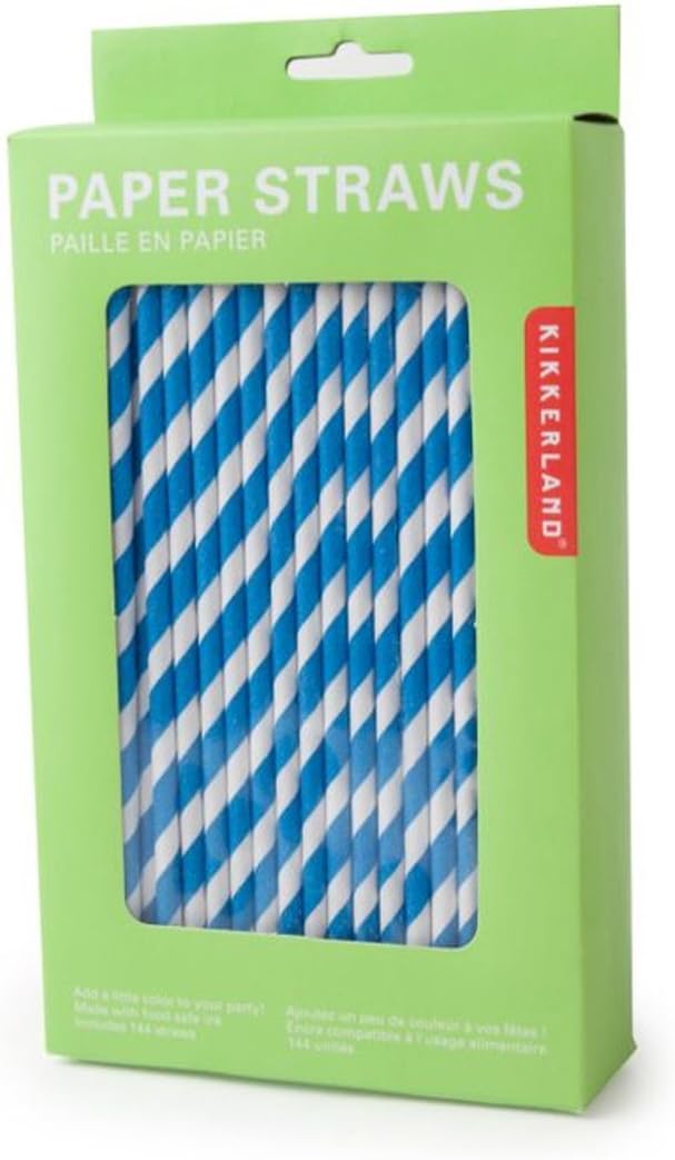 Pitillos biodegradables de papel azul y blanco, caja de 144 miniatura 1