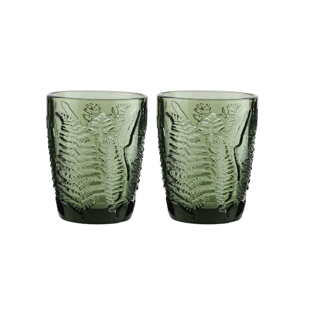 Dibor Set of 2 Embossed Green Fern 280ml Tumbler Drinking Glasses