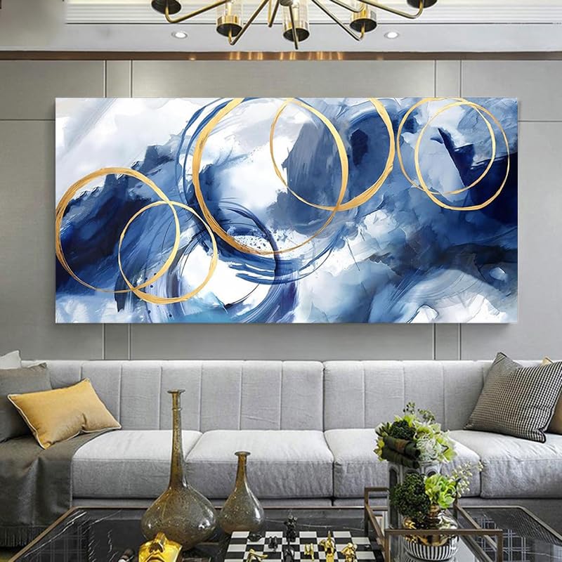 Tableau abstrait moderne grand format 70x120 cm decoration murale salon peinture toile cercles