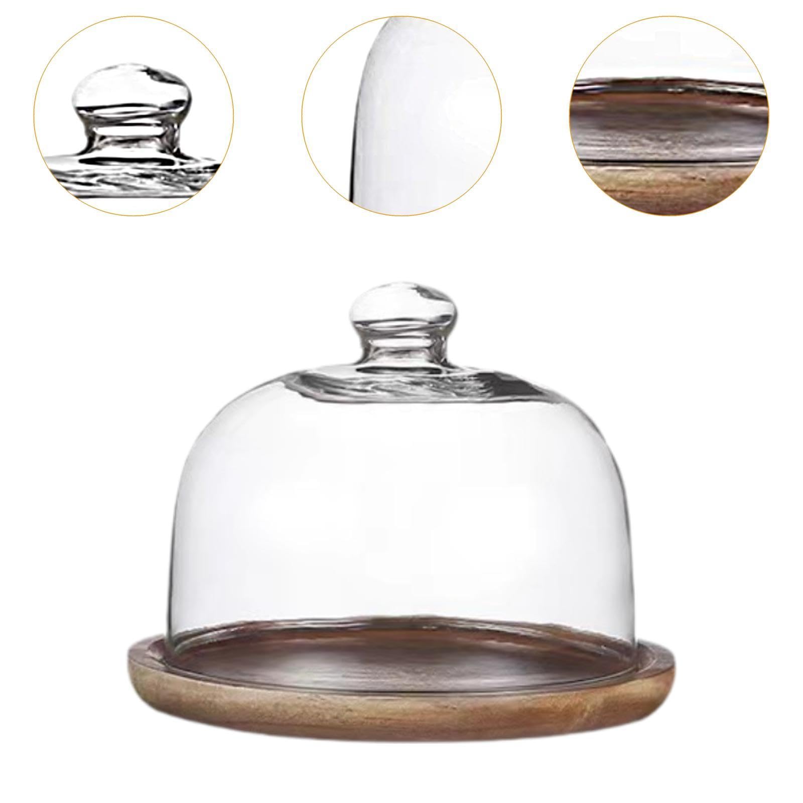 KESOTO Base de Madera para Tartas con Tapa de Cristal, Plato para Servir Postres, Bandeja para Tartas Y Dulces, Tapa de 13 Cm, Individual